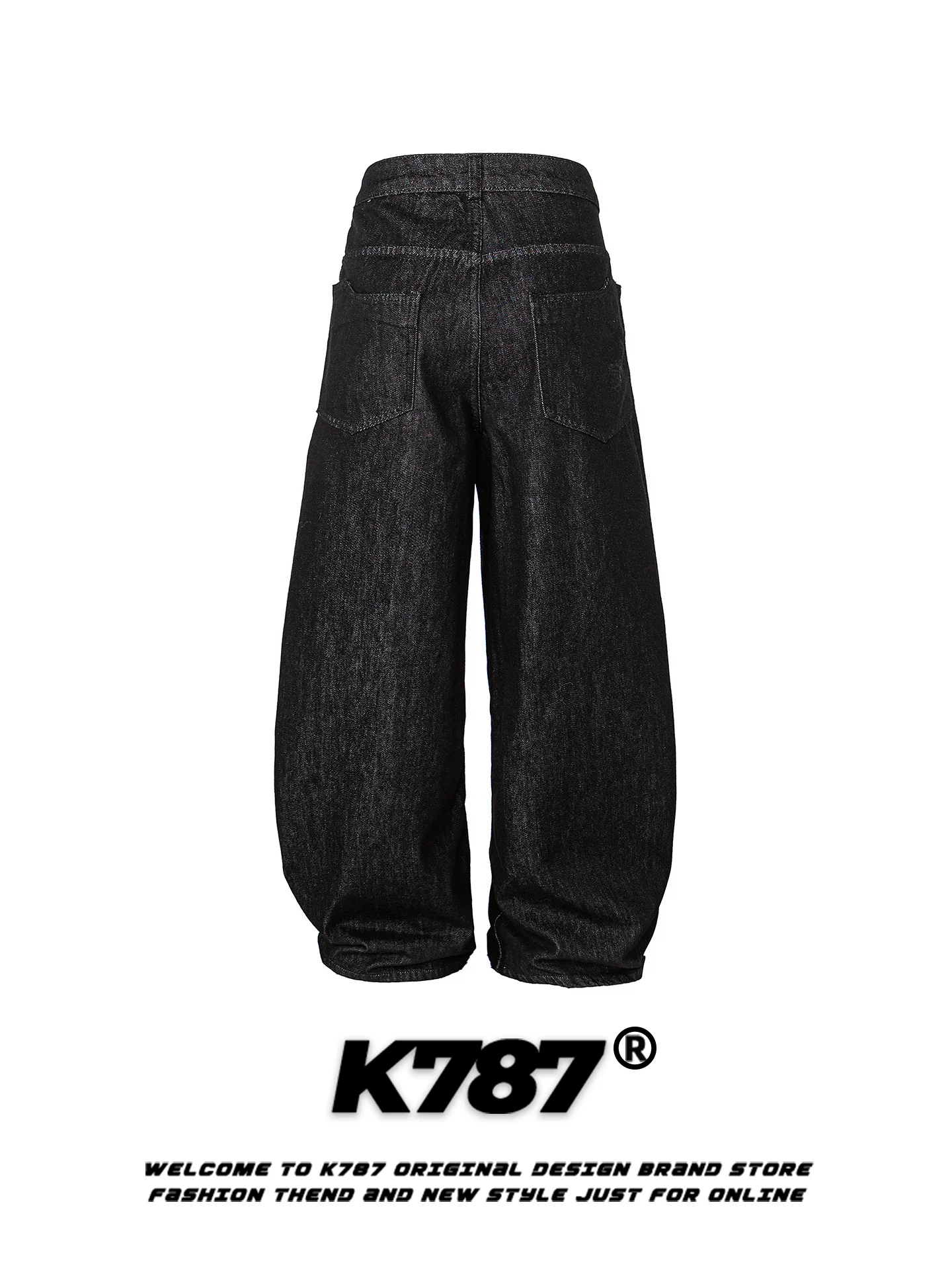 Quần ống rộng dáng chuối unisex K787 kiểu Mỹ cổ điển, màu trơn, chất liệu dày dặn, cạp cao, thiết kế phá cách, phối vải ghép.