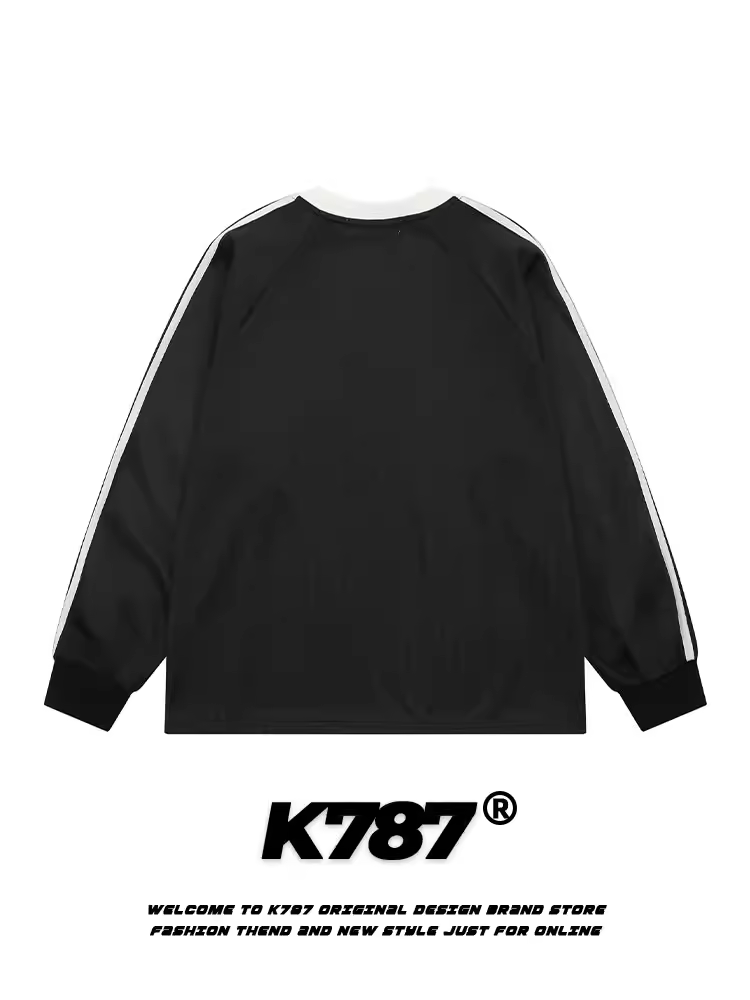 K787 Áo thun jersey cổ chữ V in chữ cổ điển kiểu Mỹ dành cho nam và nữ blokecore áo đôi dáng rộng