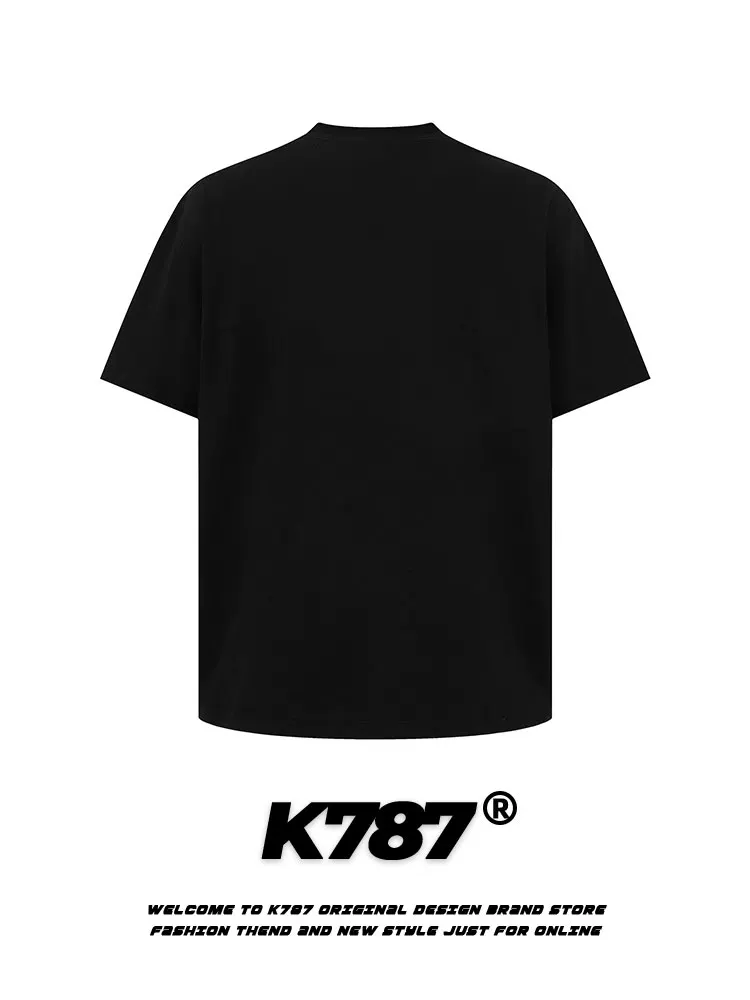 K787 Áo thun ngắn tay phong cách cleanfit kiểu retro đính đá phong cách Mỹ dành cho nam và nữ, áo cặp rộng rãi và đa năng cho mùa hè.