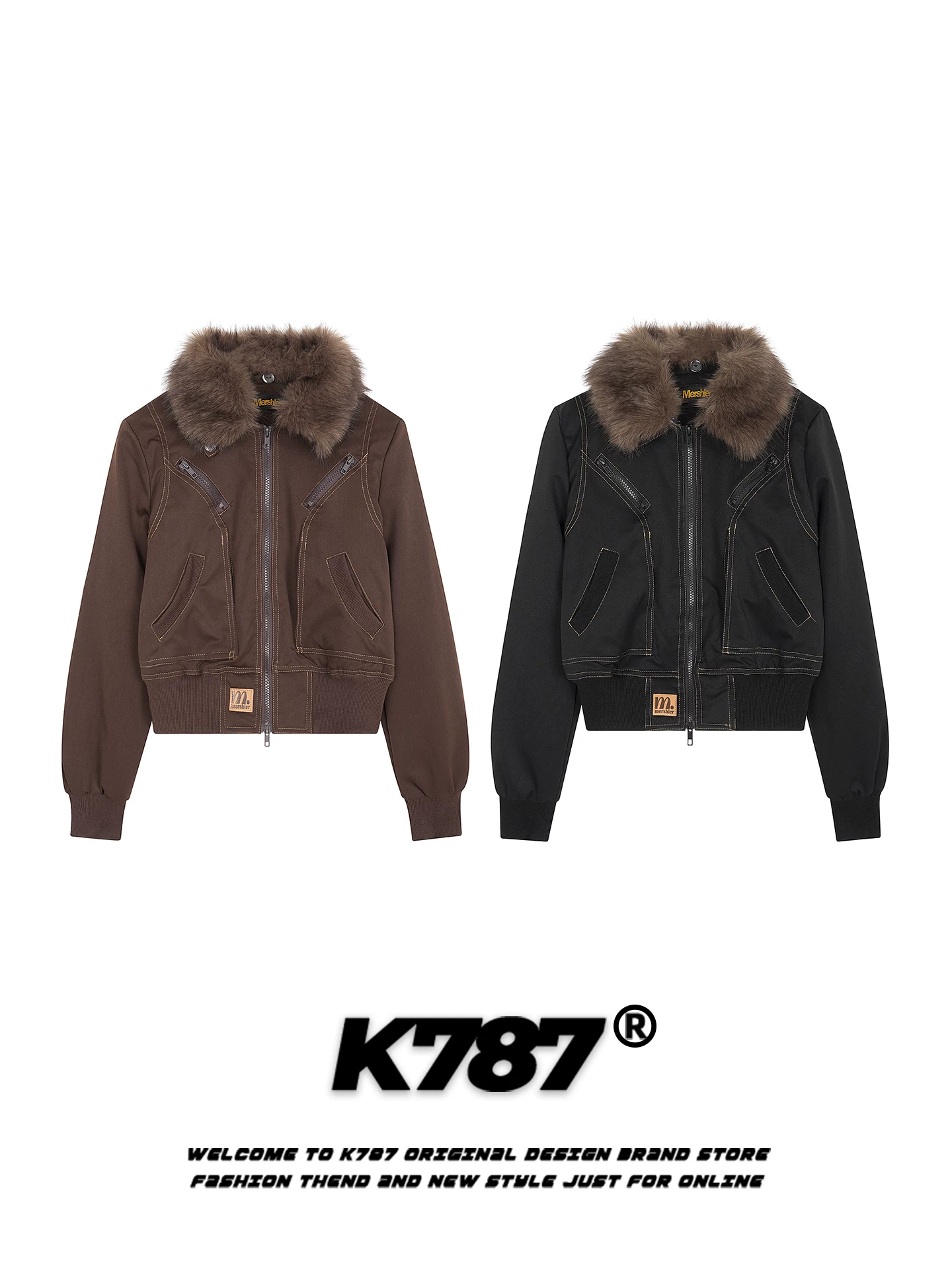 Áo khoác cotton kiểu dáng cổ điển Mỹ K787 có cổ lông thú, dành cho nam và nữ, thương hiệu thời trang Melard, áo khoác ngắn chất liệu cotton dày dặn, kiểu dáng công sở.