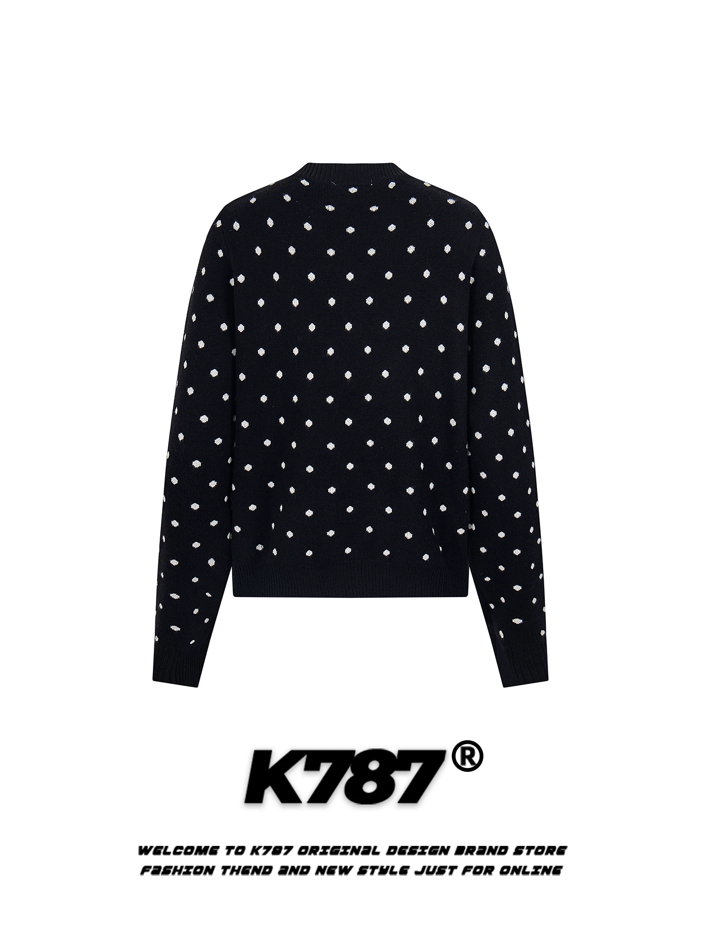 Áo cardigan len nữ kiểu Mỹ cổ tròn chấm bi giả hai lớp K787, có thêu, ấm áp và tôn dáng, kiểu dáng ngắn.
