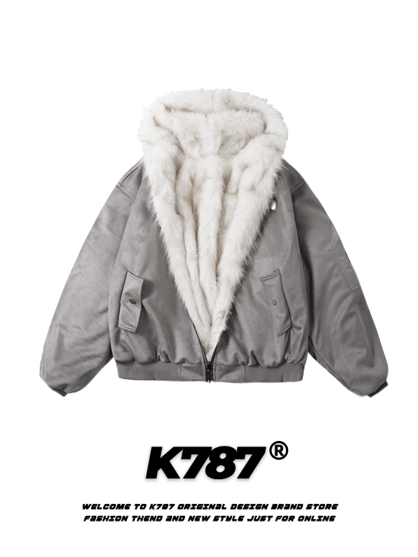 Áo khoác cotton có mũ trùm đầu kiểu Mỹ cổ điển K787, có thể mặc hai mặt, dành cho nam và nữ, áo khoác bông mềm mại giả lông thú thân thiện với môi trường cho mùa đông.
