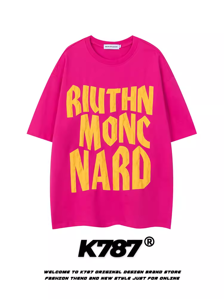 Áo thun ngắn tay chữ xốp màu đỏ hồng cổ điển K78 dành cho nam và nữ áo thun cổ điển dành cho cặp đôi