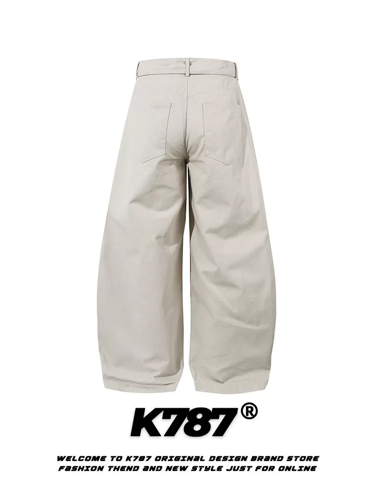 Quần Âu Unisex dáng rộng, chất liệu vải bố phối ren họa tiết da báo kiểu retro Mỹ, cạp chun, ống thẳng, phong cách đường phố, mã K787