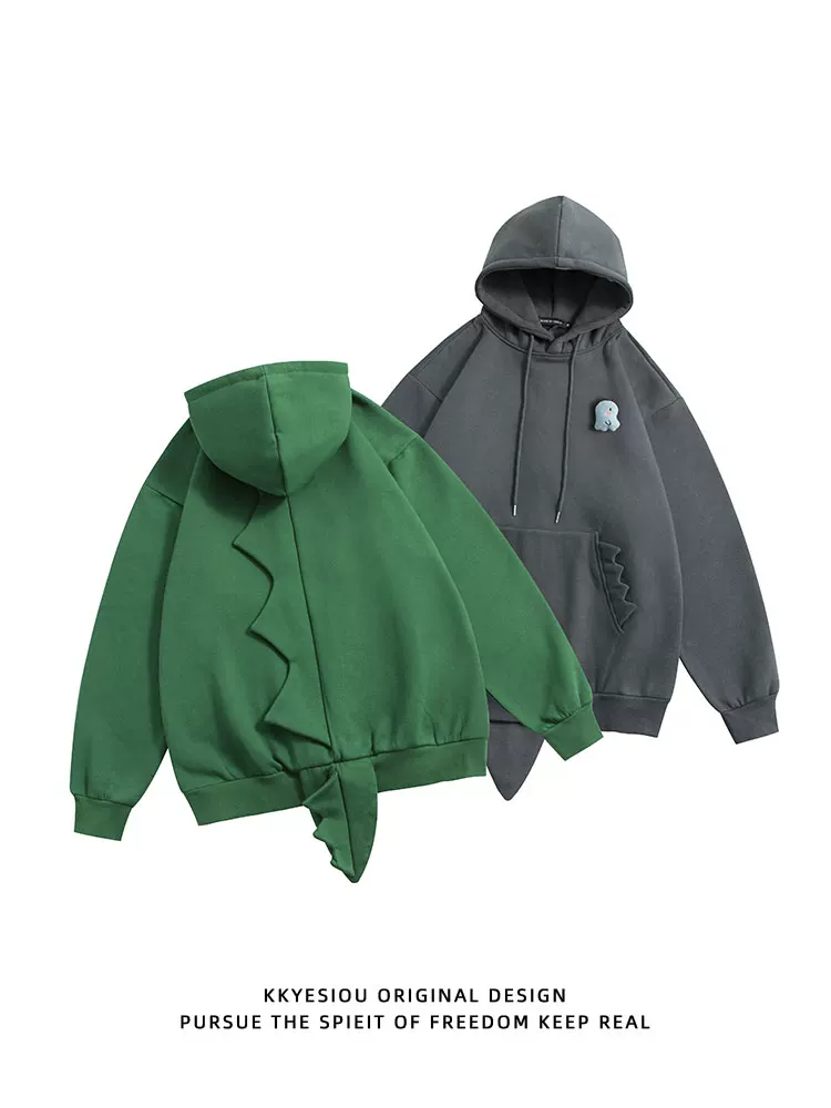 Áo hoodie cặp đôi trang trí đuôi khủng long nhỏ dễ thương KKyesiou dành cho nam và nữ, thiết kế mùa xuân mới
