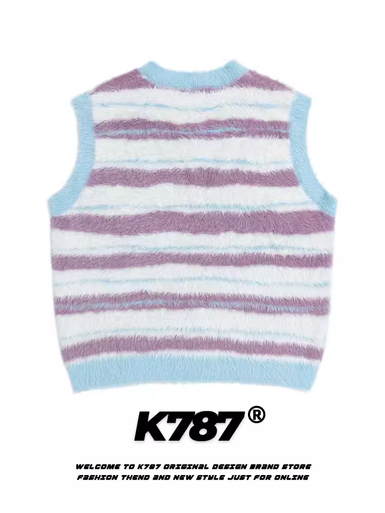 Áo len dệt kim cổ chữ V sọc cổ điển kiểu Trung Quốc K787 dành cho nam và nữ áo len cổ điển dành cho cặp đôi