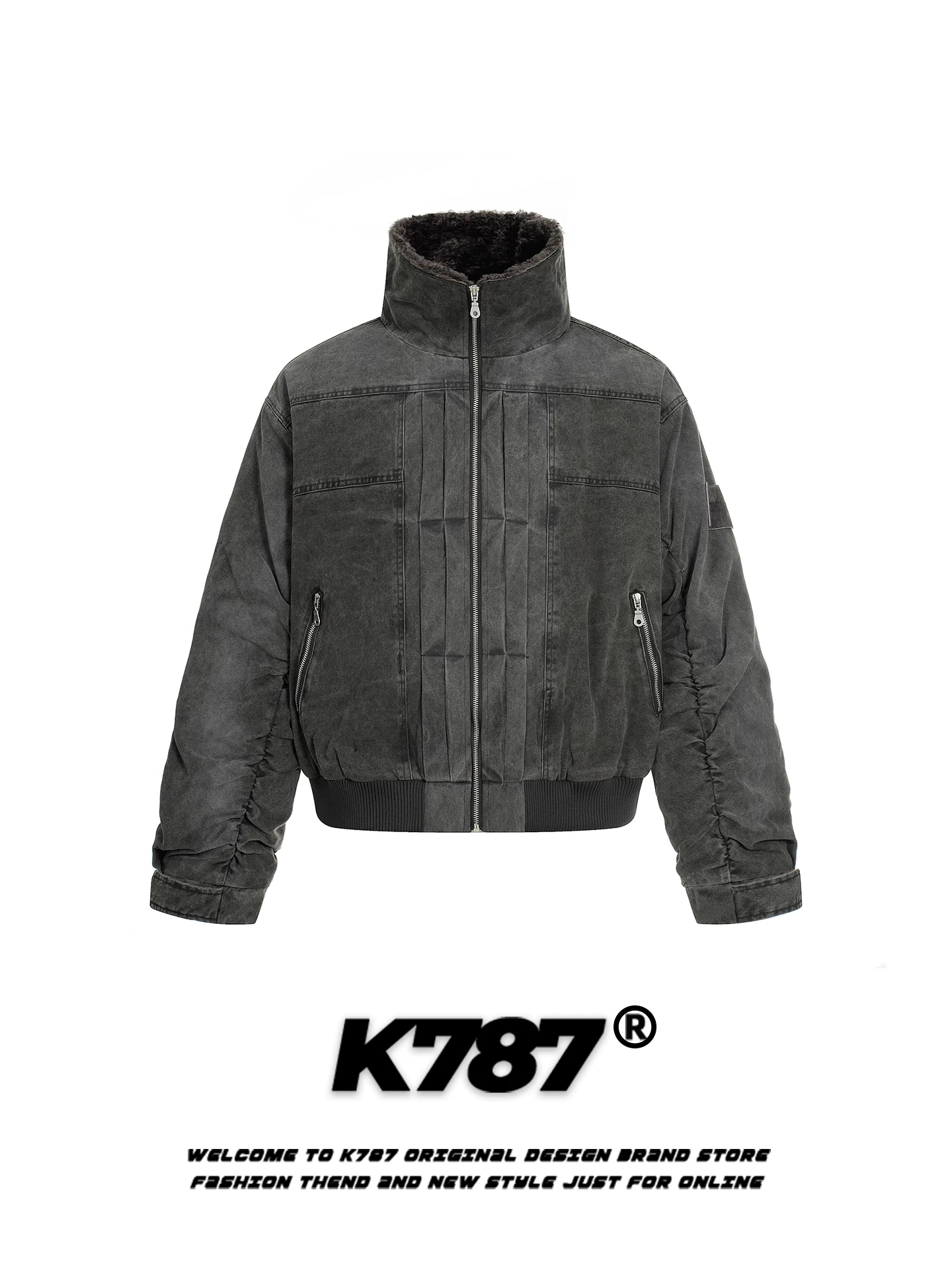 Áo khoác cotton cổ đứng kiểu Mỹ cổ điển K787 dành cho nam và nữ, dáng rộng, áo khoác cotton ấm áp cho cặp đôi mùa đông.