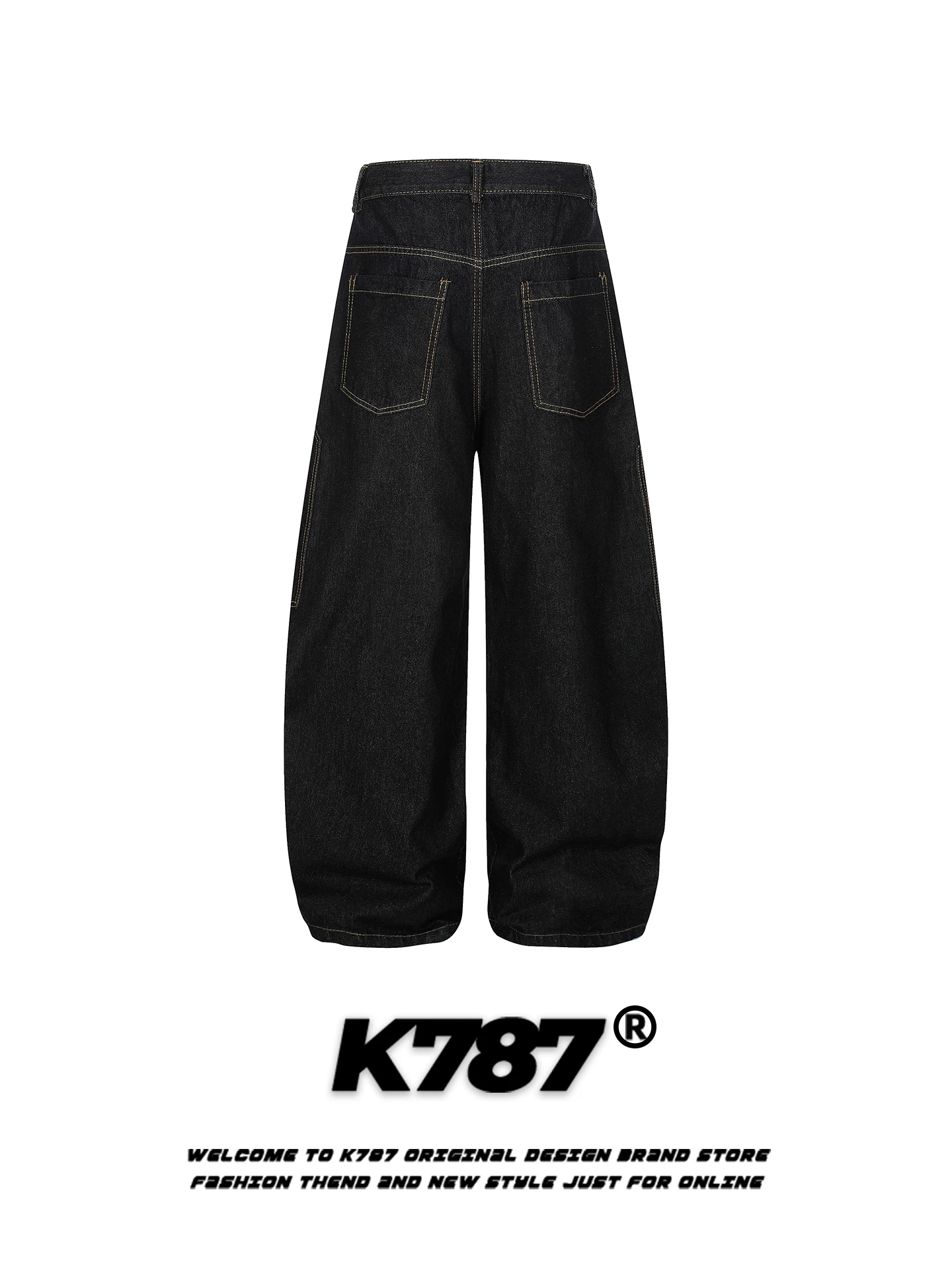 Quần jeans K787 kiểu Mỹ cổ điển, xước mài, dáng scimitar dành cho nam và nữ, nhiều túi, quần ống rộng lưng cao, phong cách thoải mái.