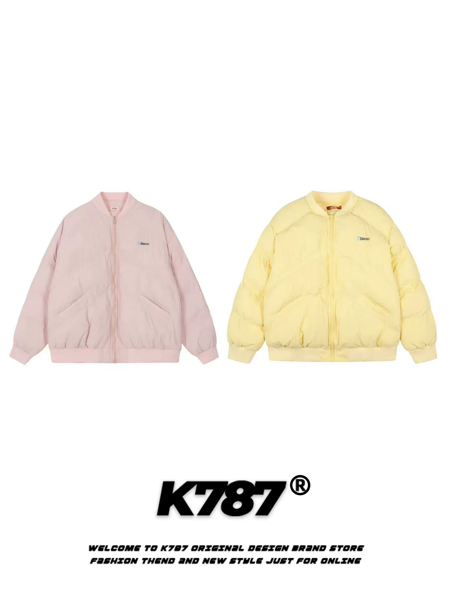 Áo khoác phao dày dặn thêu kiểu Mỹ cổ điển K787 dành cho nữ, phong cách dễ thương, áo khoác cotton may chần kiểu dopamine, áo khoác đôi.