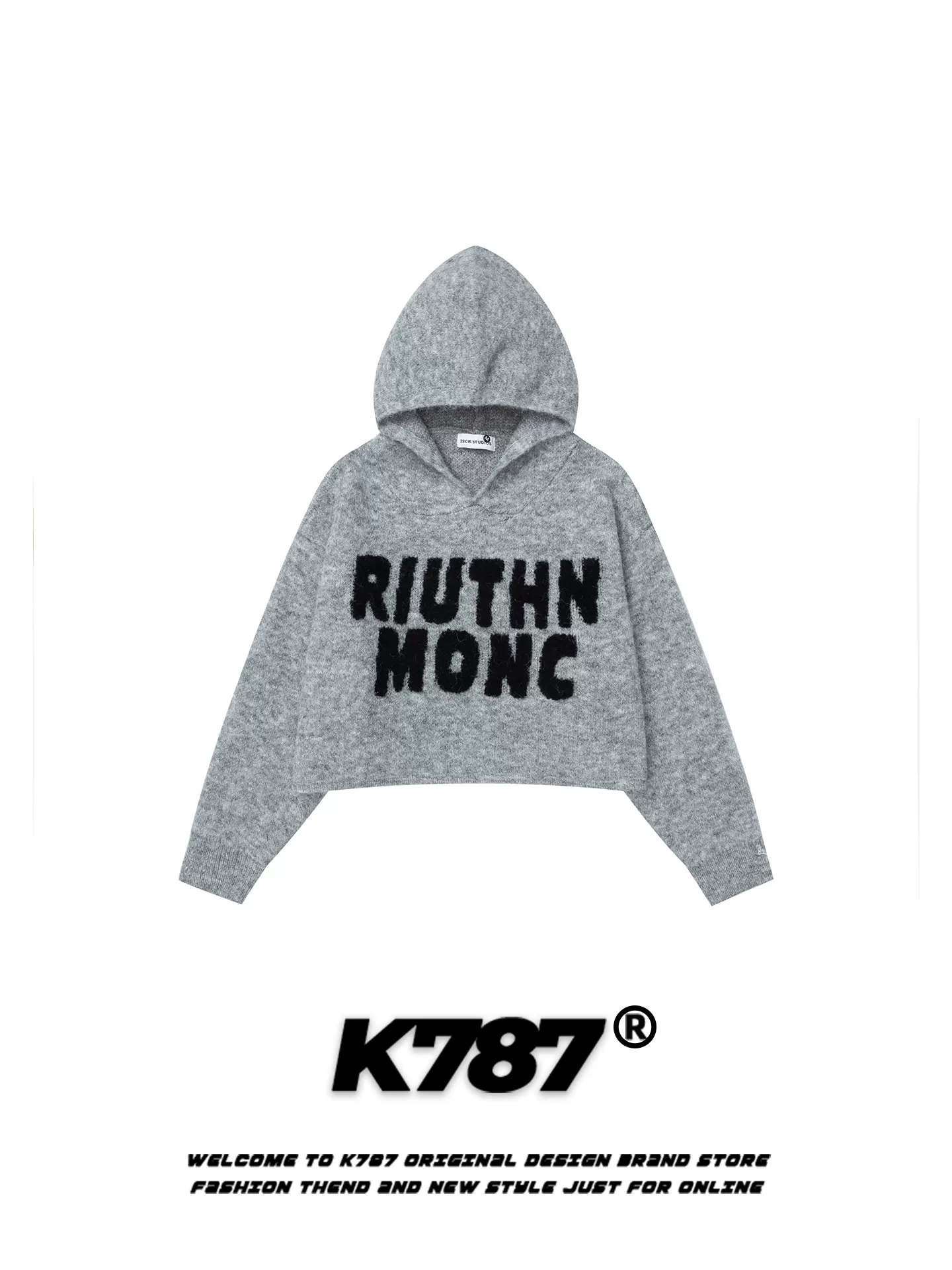 Áo khoác hoodie nữ K787 kiểu Mỹ cổ điển, chất liệu jacquard, dáng rộng, phong cách ngắn gọn, dễ thương, phong cách lười biếng.