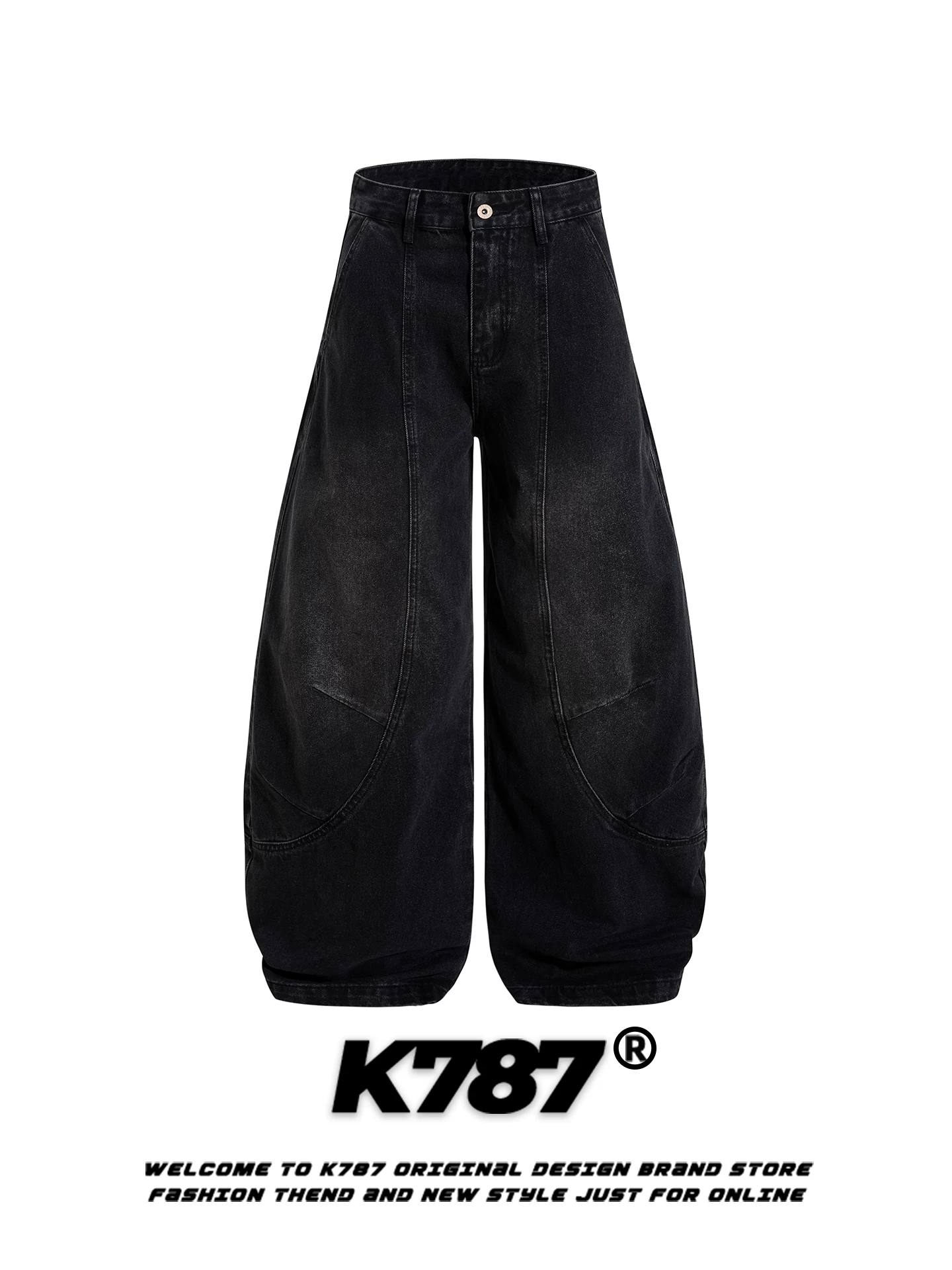 Quần jeans K787 kiểu Mỹ cổ điển, xước mài, dáng lửng, unisex, phong cách đường phố, thiết kế phá cách, phối vải, xu hướng quốc dân, ống rộng