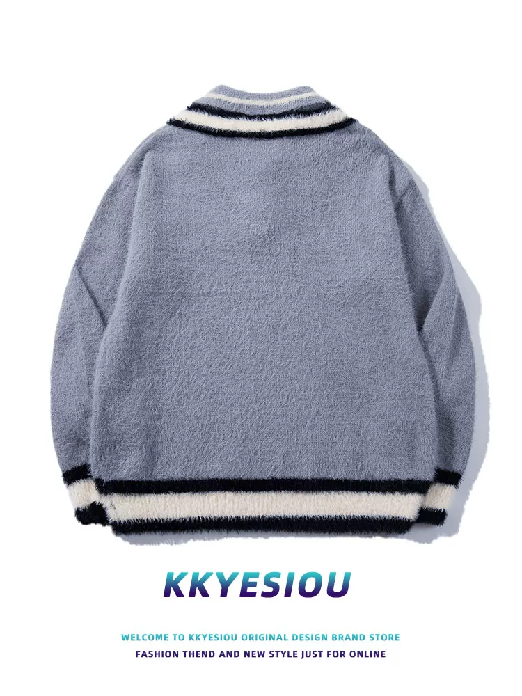 Áo len cặp đôi phong cách preppy Nhật Bản KKyesiou, kiểu dáng năng động, phối họa tiết, unisex, có phối dây buộc.
