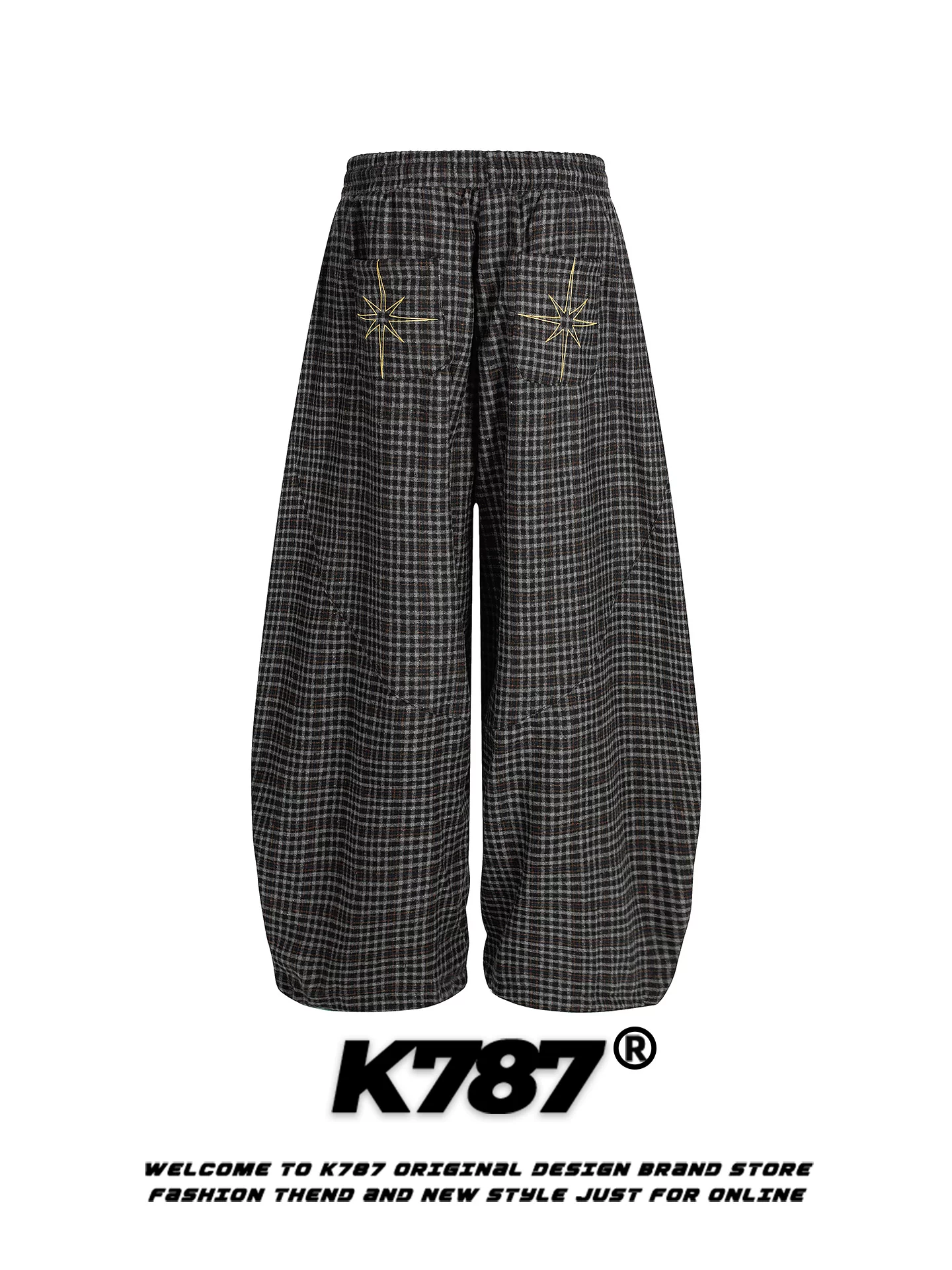 Quần ống rộng thêu chữ kiểu Mỹ cổ điển K787, unisex, phong cách đường phố, cạp cao, rộng rãi, đa năng, quần thường ngày