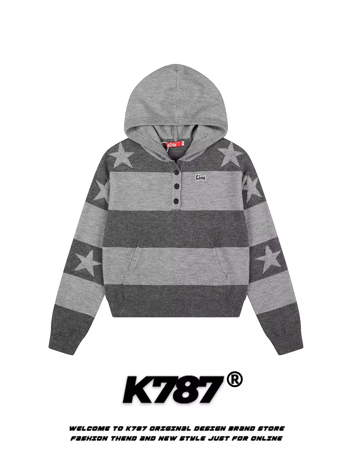 Áo len có mũ trùm đầu kiểu Mỹ cổ điển K787 dành cho nữ, mùa thu đông, kiểu dáng rộng rãi, thoải mái, trẻ trung, áo khoác ngắn dệt kim