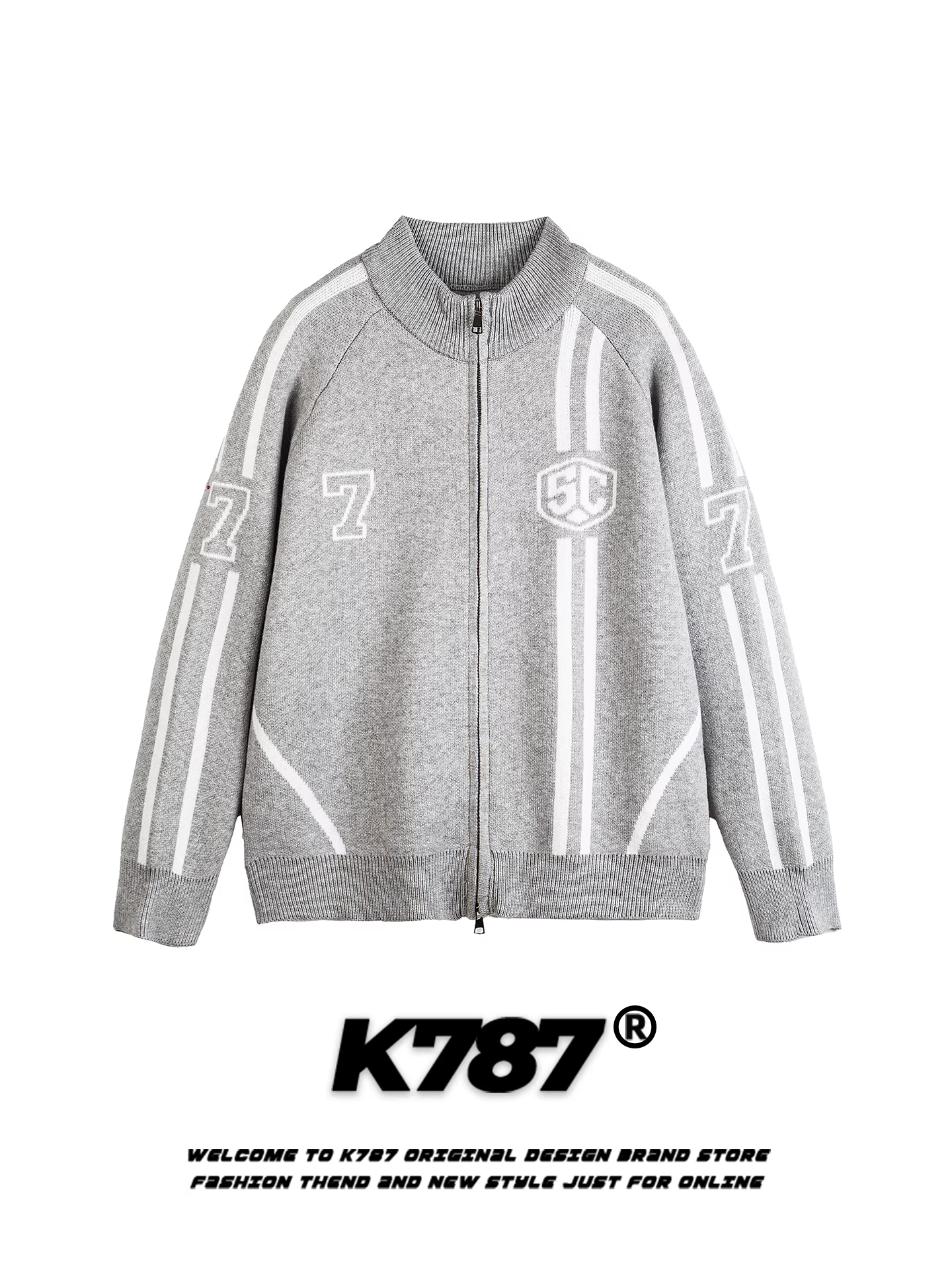 Áo len cardigan jacquard phong cách đường phố Mỹ K787 dành cho nam và nữ, kiểu dáng thể thao, phong cách thoải mái, áo khoác dệt kim rộng rãi dành cho cặp đôi