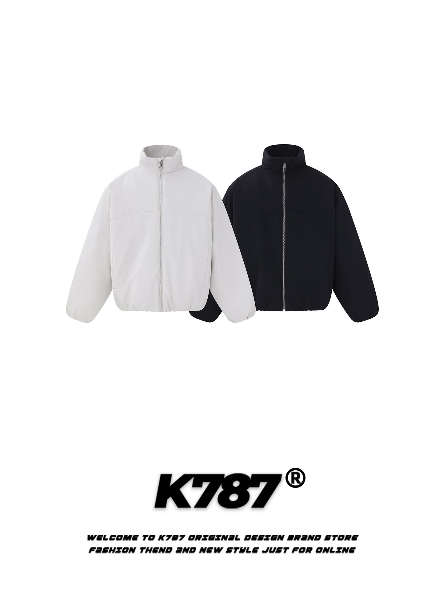 Áo khoác cotton cổ đứng màu trơn đơn giản kiểu Mỹ K787 dành cho nam và nữ, dáng rộng, ấm áp và dày dặn, áo khoác phao cặp đôi mùa đông 2025.