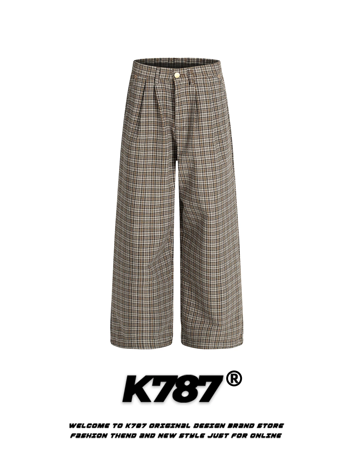 K787 Quần âu kiểu houndstooth cổ điển của Mỹ dành cho nam và nữ, dáng rộng, tôn dáng, thương hiệu thời thượng, phong cách tiền cổ, quần ống rộng dáng thẳng thông thường