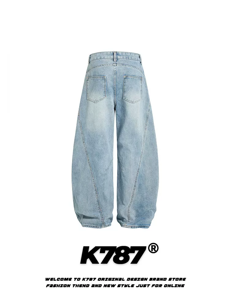 Quần jeans kiểu Mỹ cổ điển rách K787 dành cho nam và nữ, đã qua xử lý làm cũ và tạo hiệu ứng rách, dáng rộng thùng thình, ống rộng.