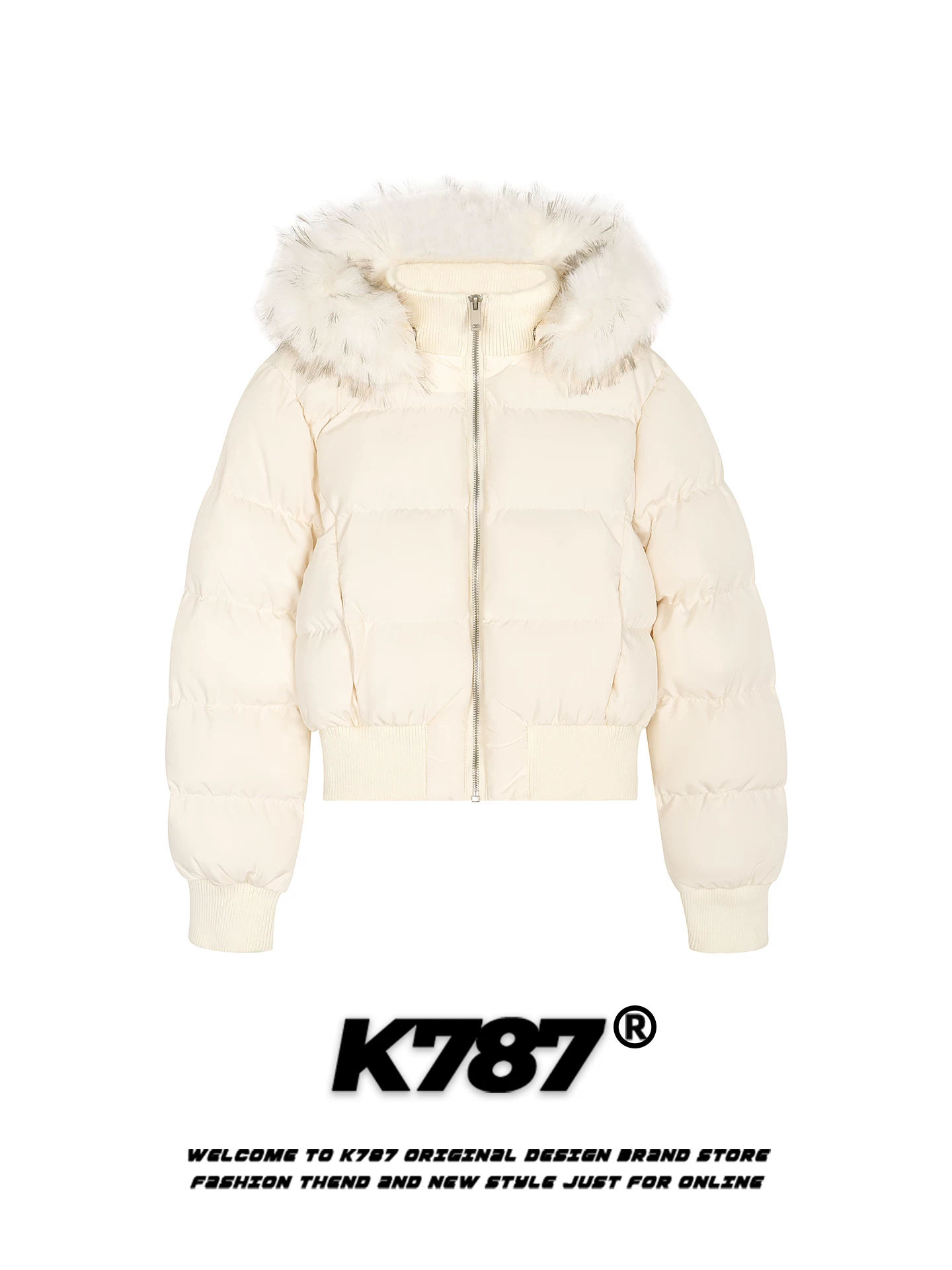 Áo khoác cotton ngắn kiểu gothic cổ điển Mỹ K787 dành cho nữ, có cổ lông, thiết kế dày dặn, kiểu áo phao.