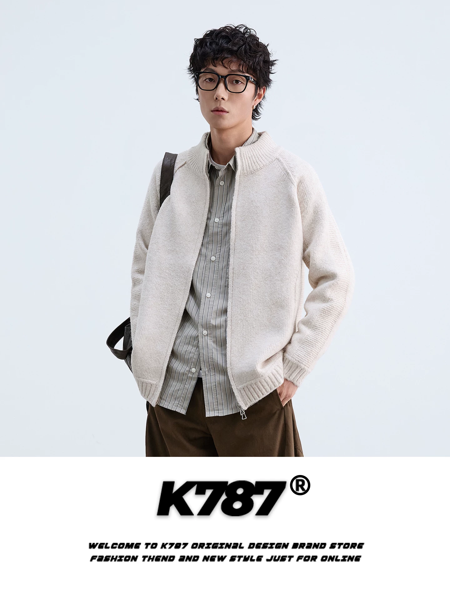 Áo len cardigan có khóa kéo đôi kiểu cổ điển Mỹ K787 dành cho nam và nữ, kiểu dáng rộng rãi và thoải mái, áo khoác dệt kim giản dị ấm áp