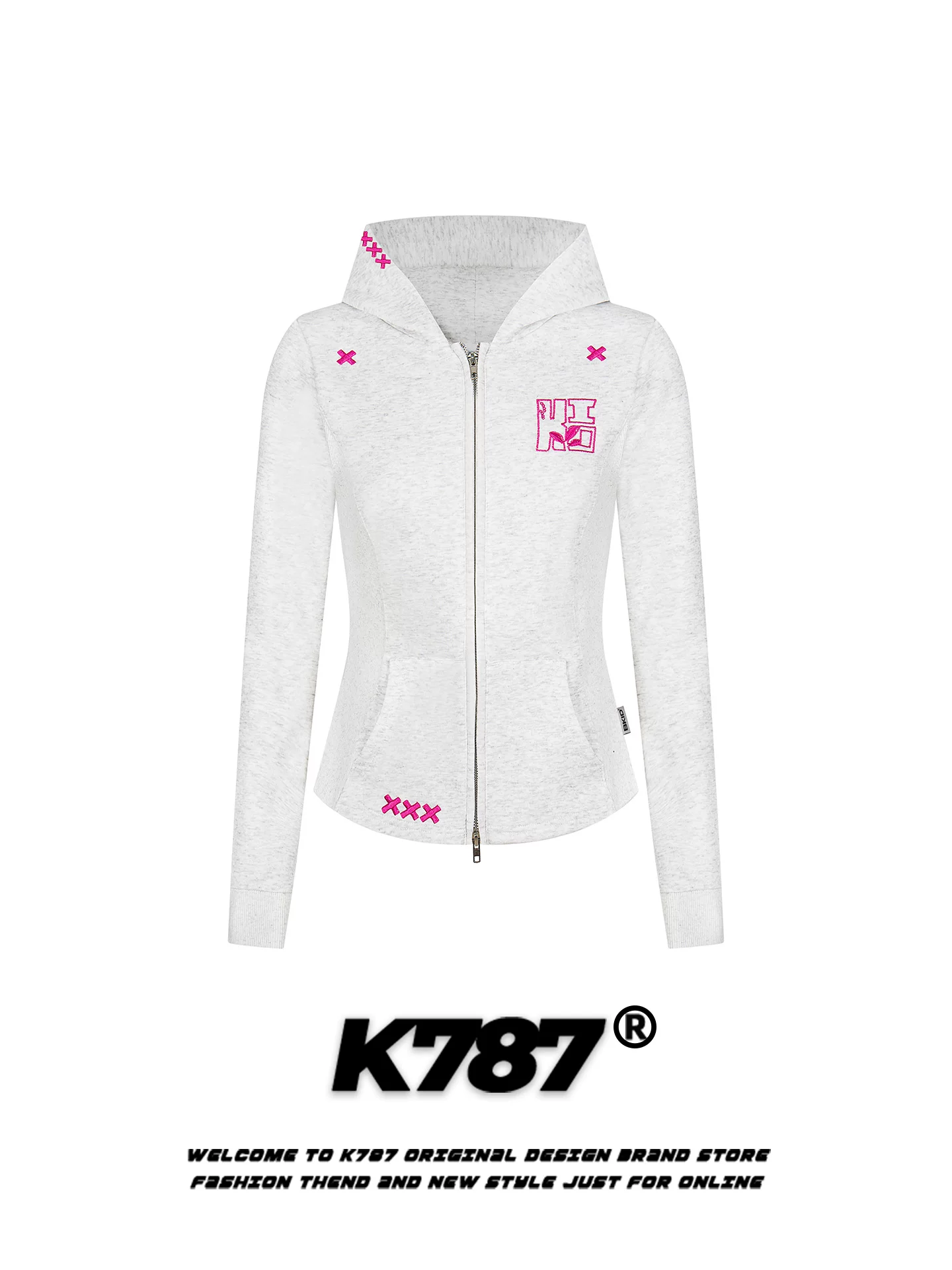 Áo khoác hoodie nữ kiểu dáng thể thao ôm eo, thêu chữ phong cách đường phố Mỹ K787