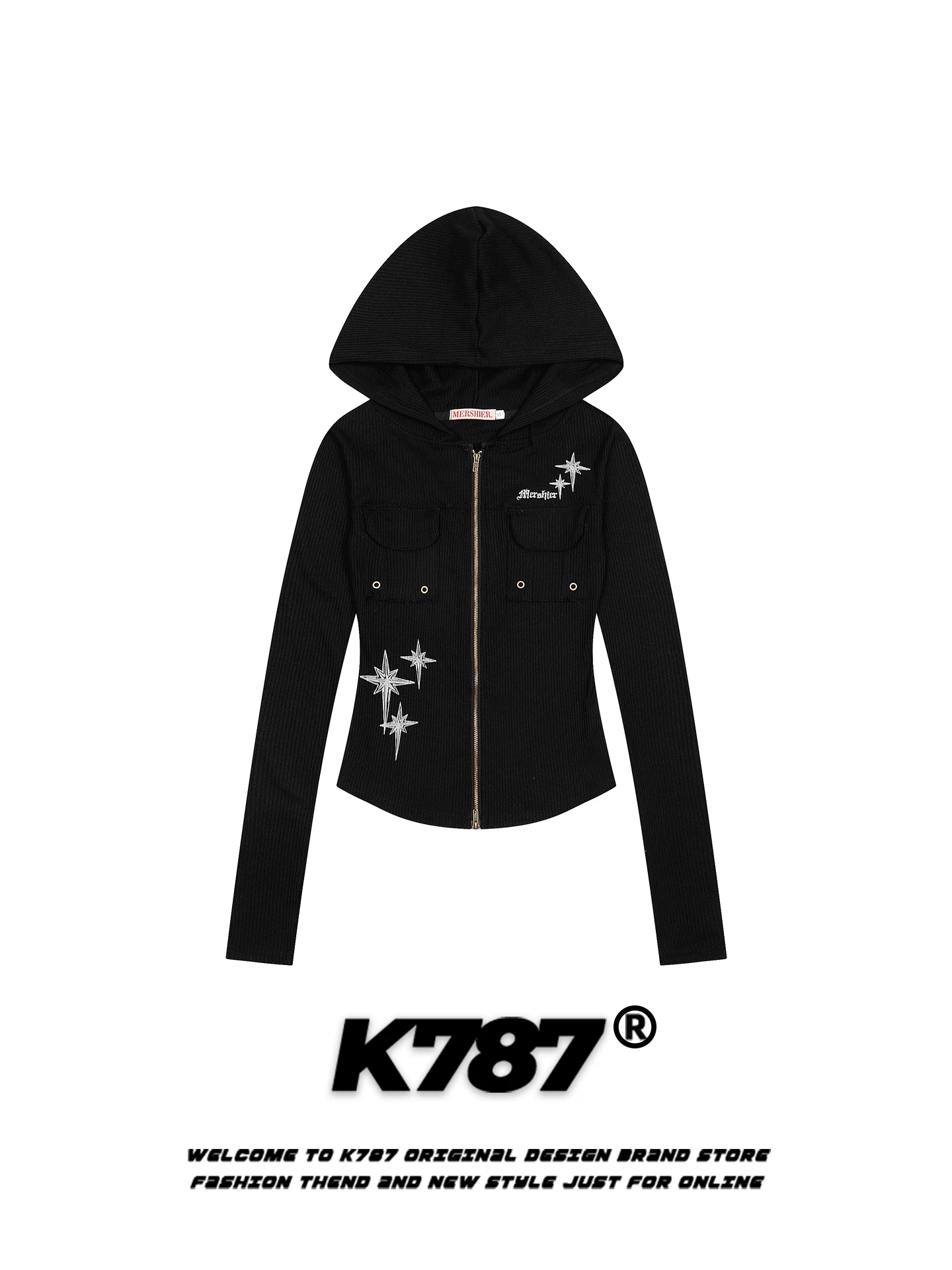 Áo khoác cardigan có mũ kiểu gothic cổ điển Mỹ K787 dành cho nữ, ôm dáng, gợi cảm, tôn dáng, áo khoác hoodie ngắn năng động