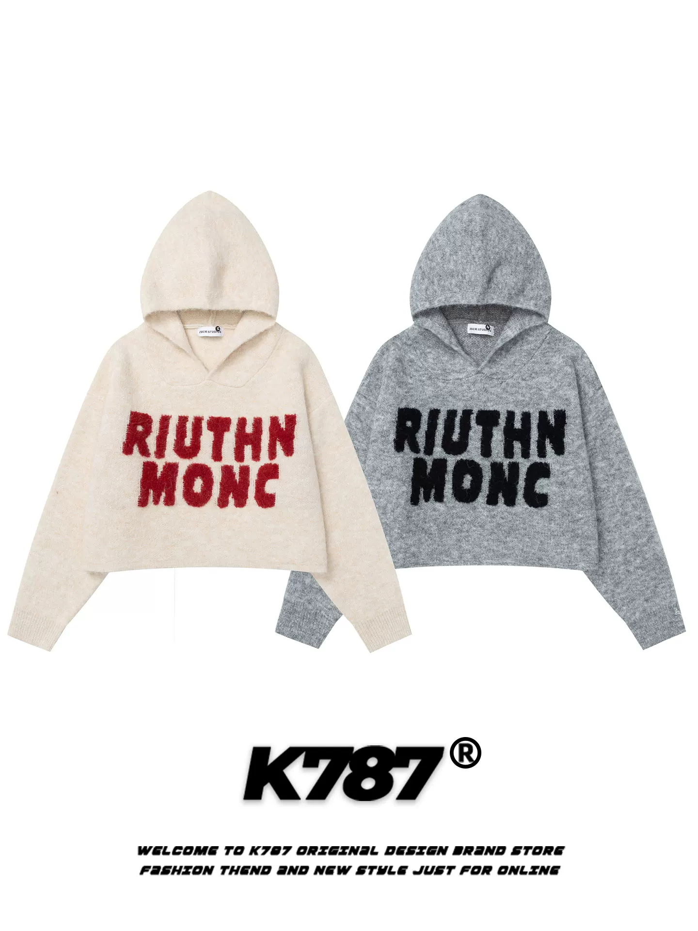 Áo khoác hoodie nữ K787 kiểu Mỹ cổ điển, chất liệu jacquard, dáng rộng, phong cách ngắn gọn, dễ thương, phong cách lười biếng.