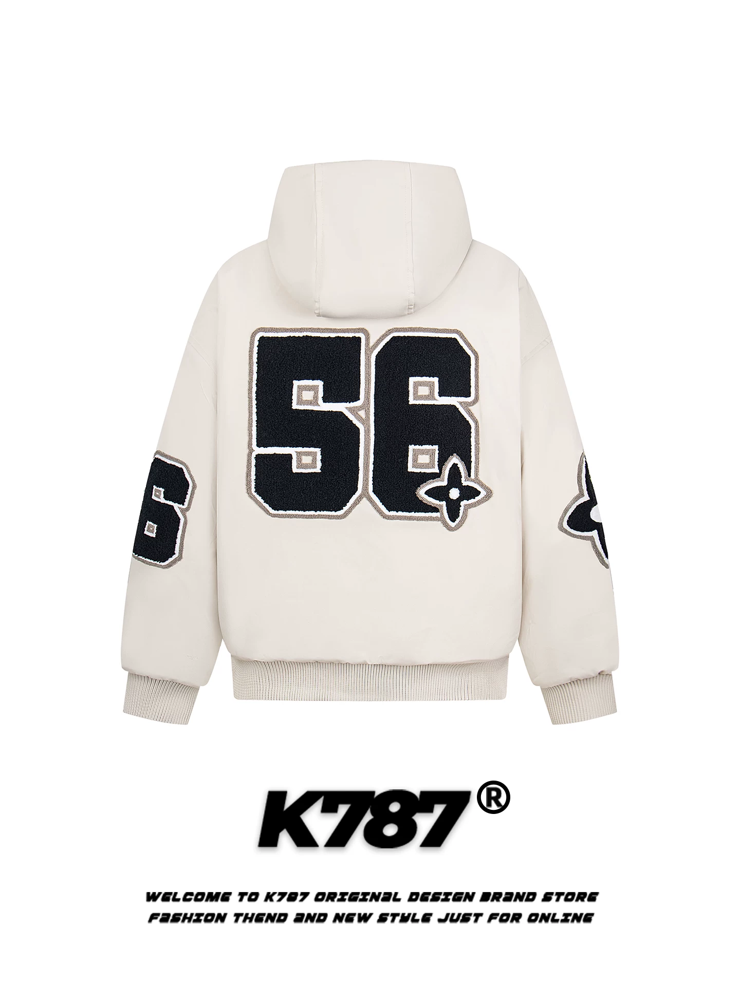 K787 Áo khoác cotton có mũ trùm đầu thêu nhung theo xu hướng quốc gia cổ điển của Mỹ dành cho nam và nữ, áo khoác cotton mùa đông rộng rãi, dày dặn, ấm áp.