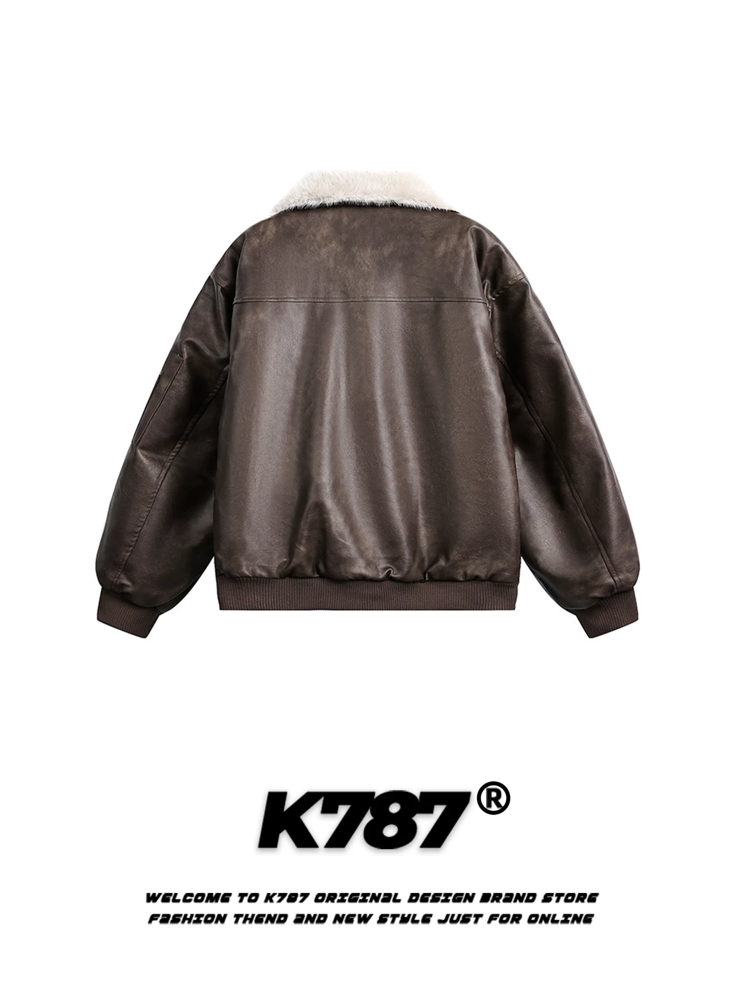 Áo khoác cotton unisex dáng rộng phong cách retro Mỹ K787 chất liệu da PU phối vải kiểu dáng cổ đứng, thiết kế độc đáo, ấm áp, thời trang, dành cho cặp đôi.