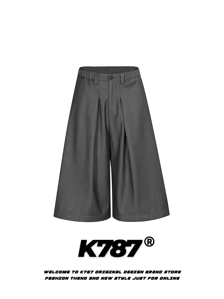 Quần short ống rộng xếp ly kiểu Mỹ cổ điển K787, dáng rộng, chất liệu mềm mại, unisex, kiểu dáng thẳng, mặc thường ngày