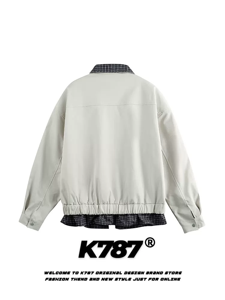 K787 Áo khoác Harrington giả hai mảnh phong cách retro Mỹ, phối màu, unisex, thời thượng, thương hiệu nổi tiếng, dáng rộng, phong cách thường ngày, đa năng, áo khoác ngắn