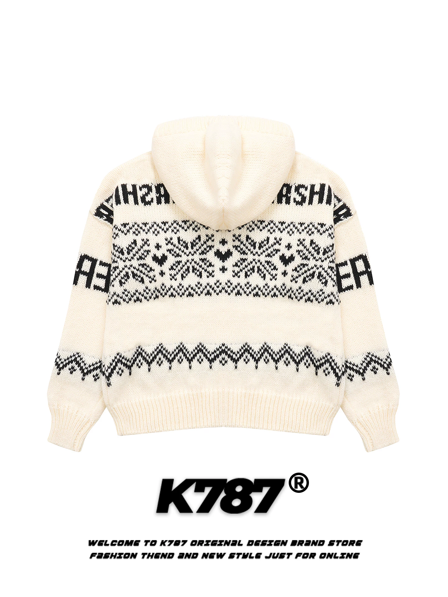 K787 Áo len dệt kim kiểu cổ điển kiểu Mỹ Fair Isle dành cho nam và nữ áo khoác len có mũ trùm đầu phong cách cổ điển lười biếng
