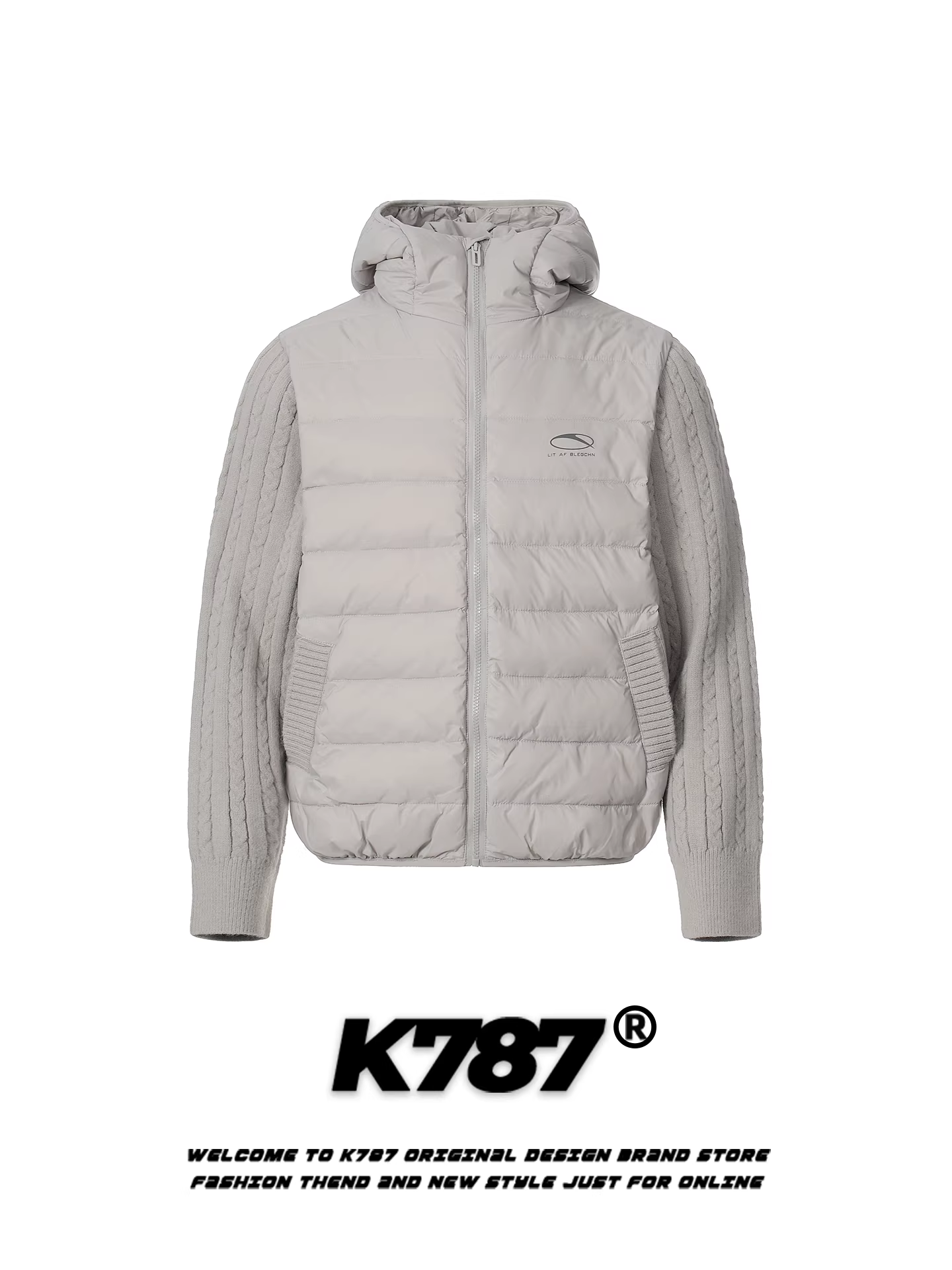 Áo khoác phao có mũ trùm đầu kiểu Mỹ cổ điển K787, chất liệu len dệt kim phối màu, dành cho nam và nữ, áo phao cặp đôi màu trắng thời thượng của thương hiệu nổi tiếng, thích hợp cho mùa đông.