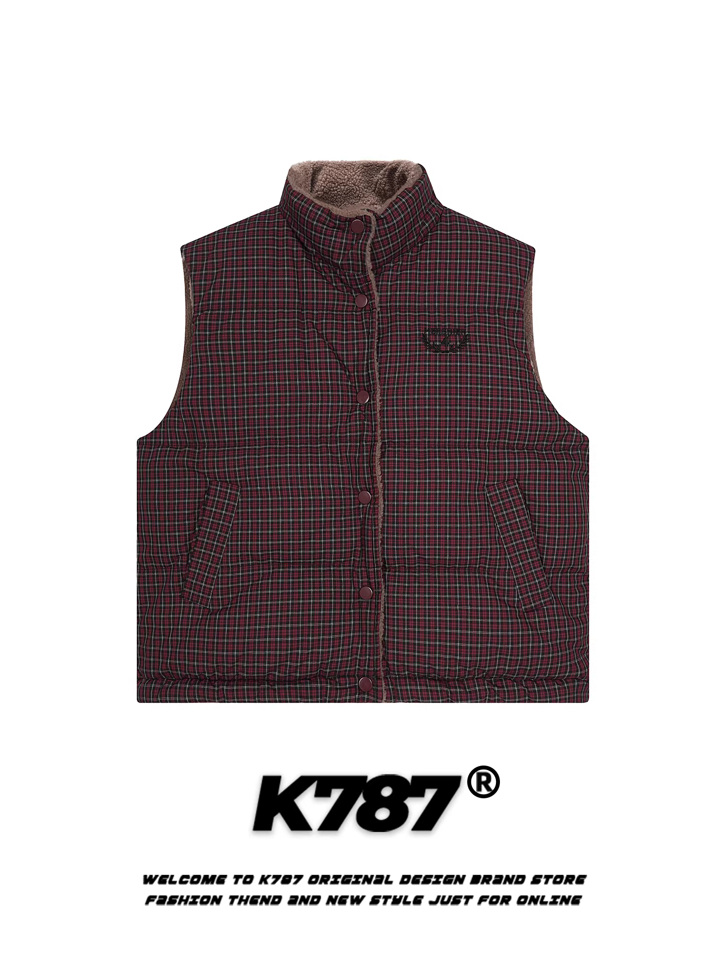 Áo gile len cừu nhiều lớp kiểu Mỹ cổ điển K787 dành cho nữ, áo gile cotton không tay kẻ caro ấm áp cho mùa đông.