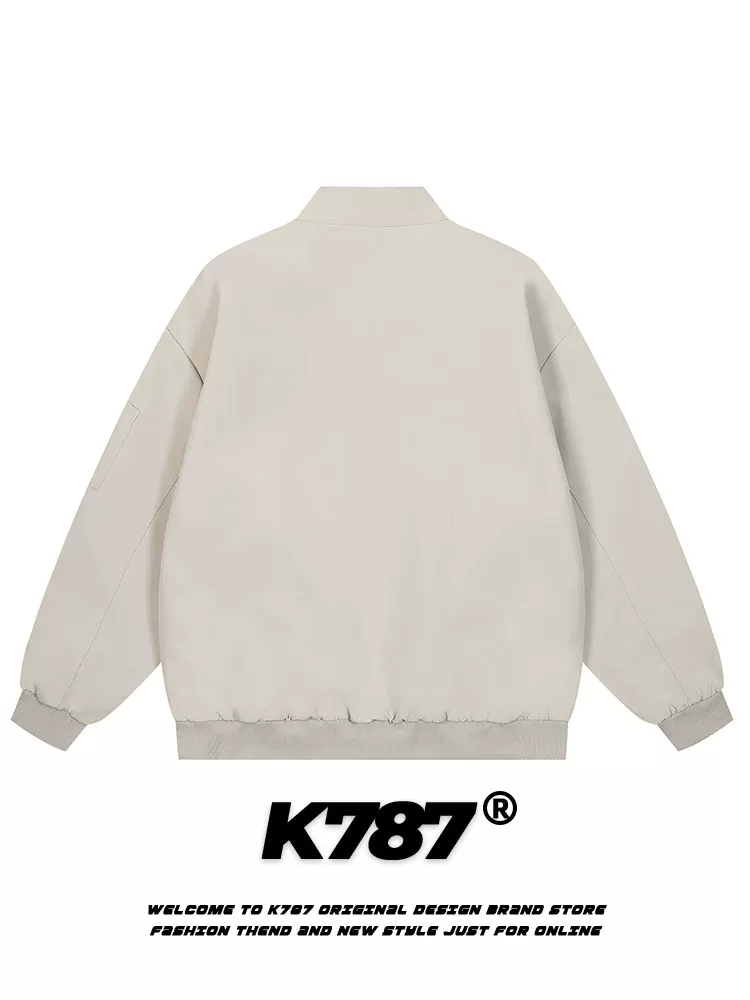 Áo khoác phi công màu trơn cổ điển kiểu Mỹ K787, unisex, dáng rộng, đa năng, phong cách vintage, thích hợp làm áo khoác công sở.