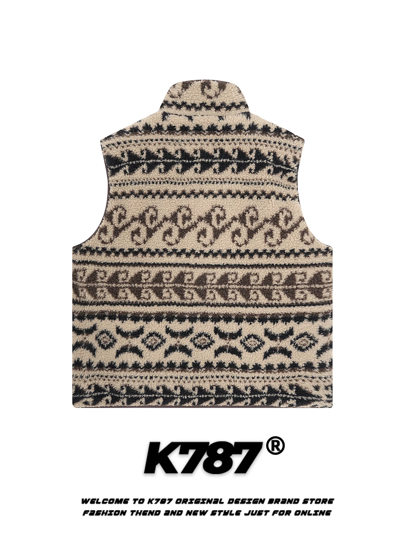 Áo vest cổ đứng phong cách dân tộc Fair Isle cổ điển Mỹ K787 dành cho nam và nữ, áo khoác có khóa kéo ấm áp, kiểu dáng thường ngày, mặc nhiều lớp, dành cho cặp đôi