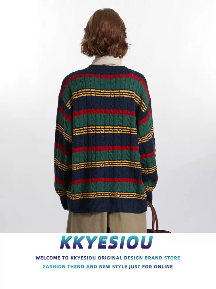 Áo len dệt kim phong cách retro Mỹ, kiểu preppy, dành cho nam và nữ, mùa thu đông 2024, đa năng, thích hợp đi làm, áo đôi.