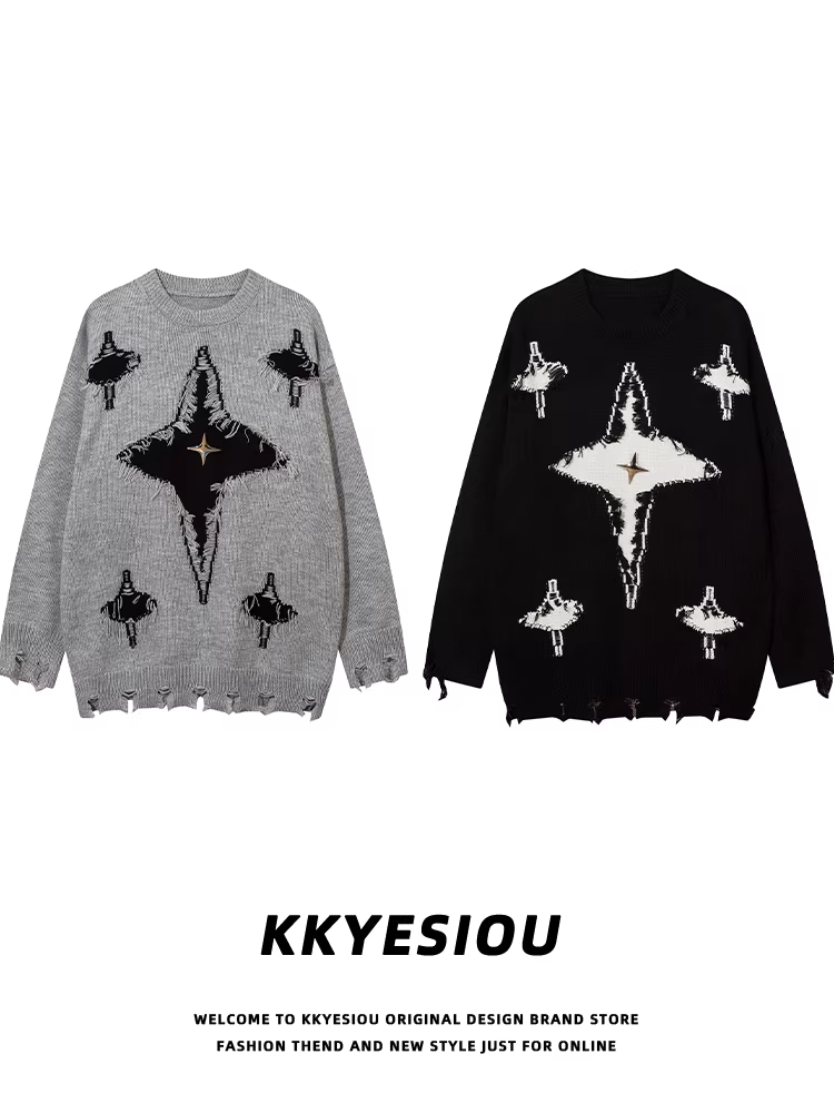 Áo len cặp đôi phong cách hip-hop cá tính, unisex, kiểu dáng rộng thùng thình theo phong cách đường phố Mỹ của KKyesiou