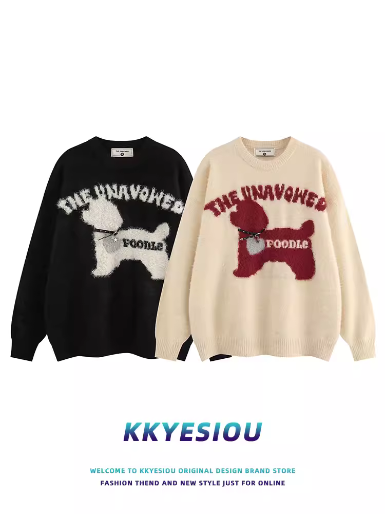 Áo len dệt kim kiểu Mỹ cổ điển KKyesiou dành cho nam và nữ, phong cách lười biếng, đa năng, áo len cặp đôi