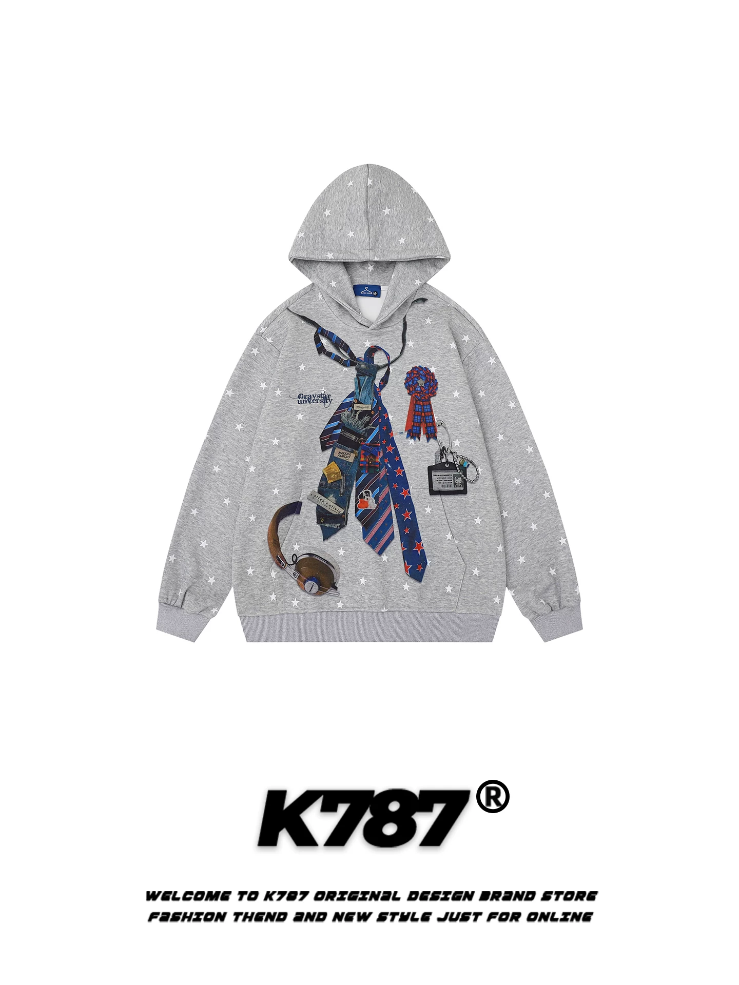 Áo hoodie in họa tiết sao cổ điển Mỹ K787, unisex, thời trang, rộng rãi, thoải mái, dành cho cặp đôi