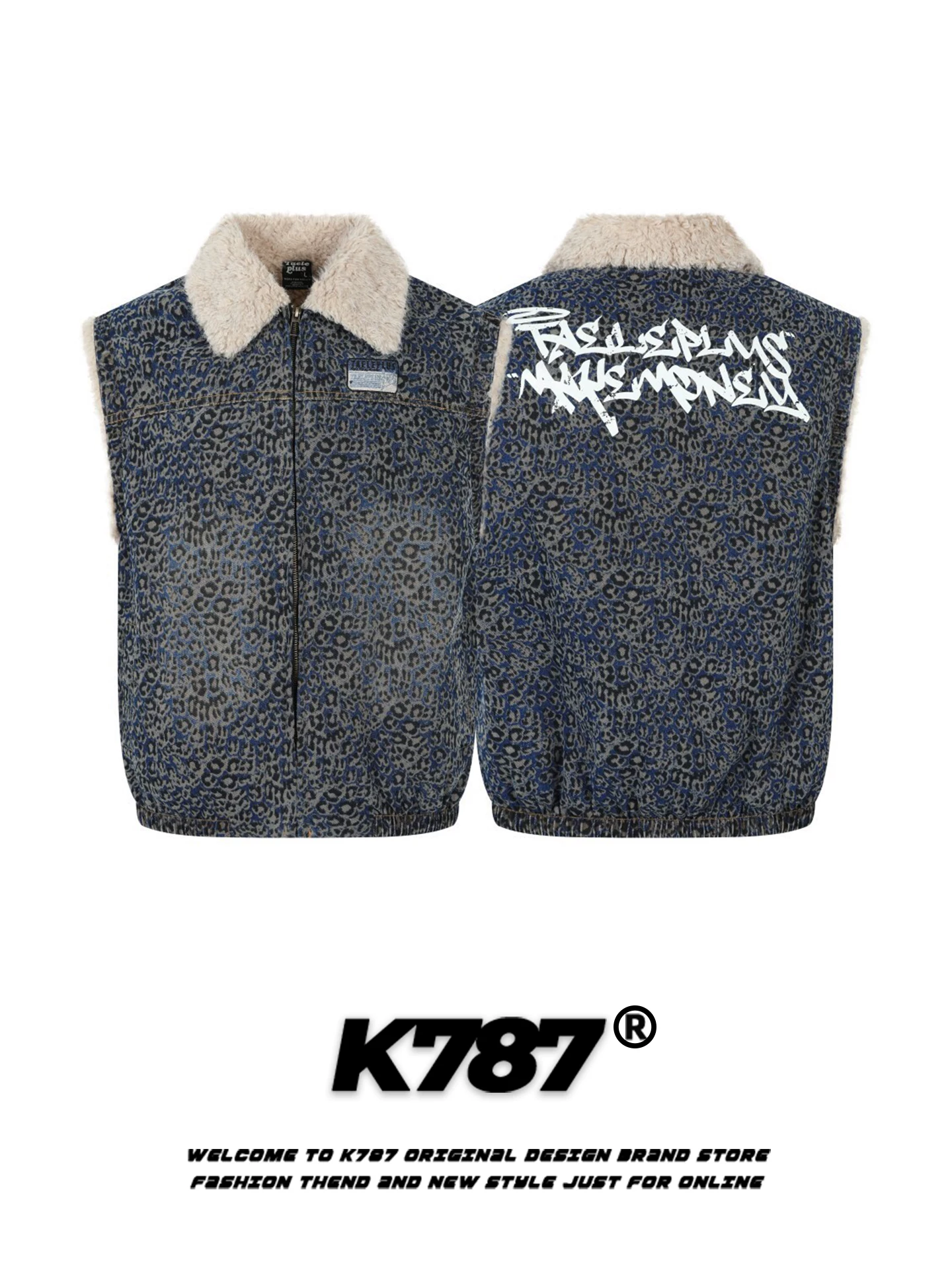 Áo vest có cổ in chữ kiểu Mỹ K787 dành cho nam và nữ, áo khoác cotton đôi có lớp lót lông cừu ấm áp.