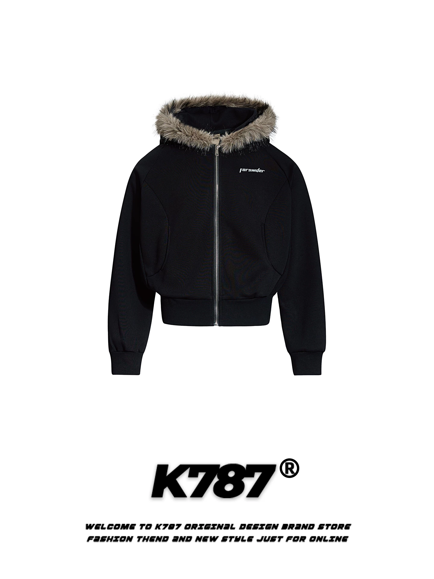 Áo khoác hoodie có mũ trùm đầu, cổ lông kiểu Mỹ cổ điển K787 dành cho nam và nữ, kiểu dáng rộng rãi, phong cách đường phố thời thượng, áo khoác cặp ngắn.