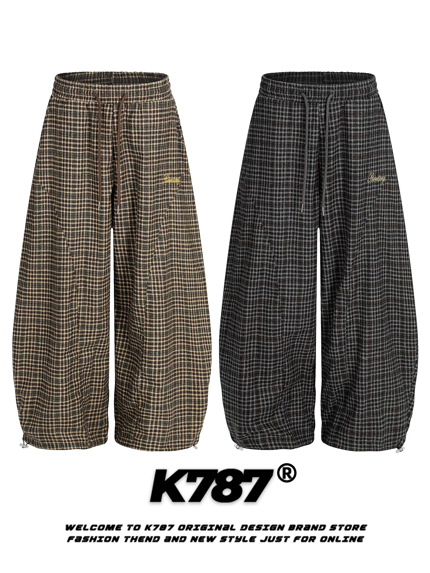 Quần ống rộng thêu chữ kiểu Mỹ cổ điển K787, unisex, phong cách đường phố, cạp cao, rộng rãi, đa năng, quần thường ngày