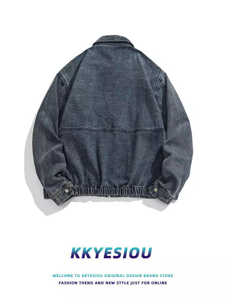 Áo khoác denim unisex oversize phong cách retro Mỹ, kiểu dáng thời thượng, chất liệu denim đã qua xử lý, dành cho cặp đôi.