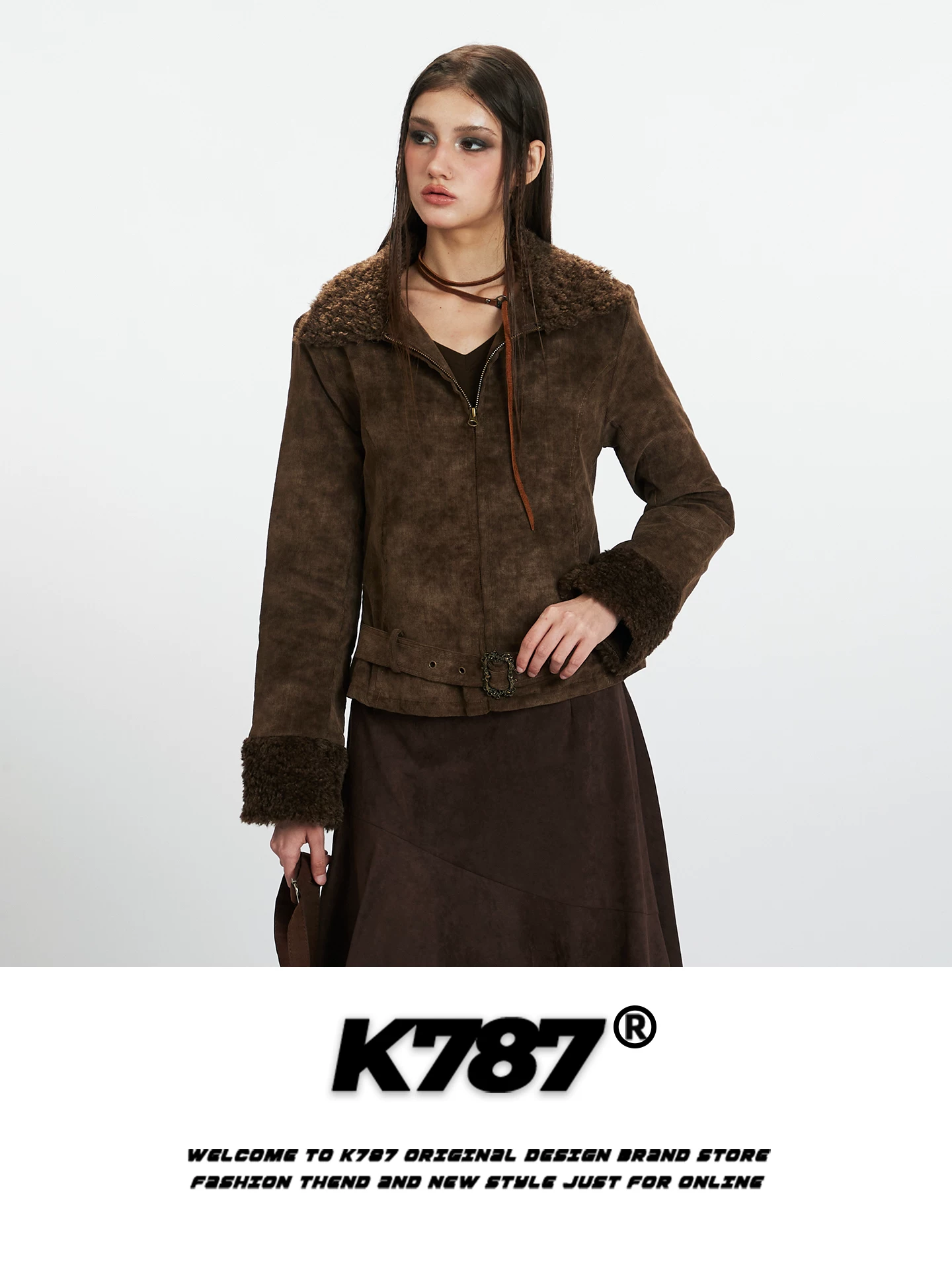 Áo khoác cotton phối len cừu kiểu Mỹ cổ điển K787 dành cho nam và nữ, dáng rộng, phong cách thường ngày, ấm áp, có khóa kéo, thích hợp cho mùa đông.