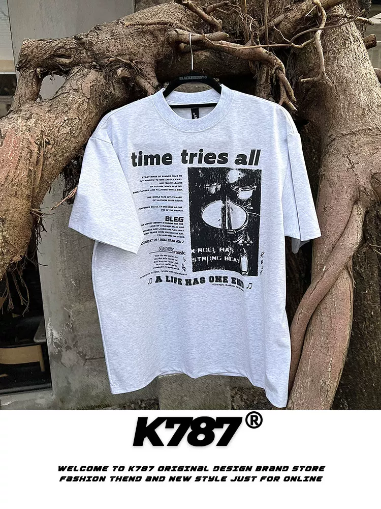 Áo thun ngắn tay phong cách retro Mỹ K787 cleanfit dành cho nam và nữ, áo thun ngắn tay phong cách đường phố đa năng phong cách hip-hop