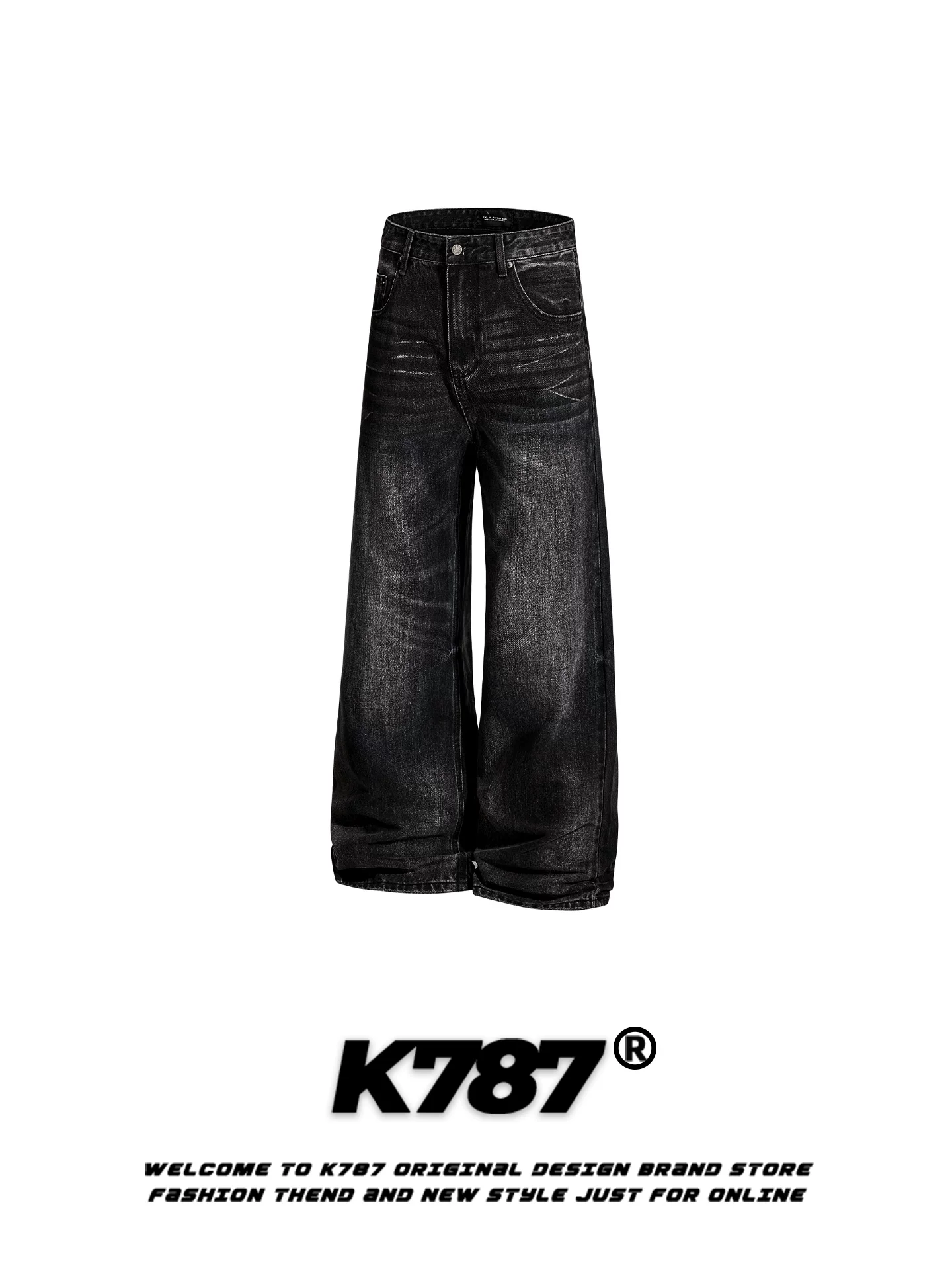 Quần jeans K787 kiểu Mỹ cổ điển, xước, phai màu dành cho nam và nữ, cạp cao, phong cách đường phố, tôn dáng, quần ống đứng/thẳng rộng, kiểu thường ngày