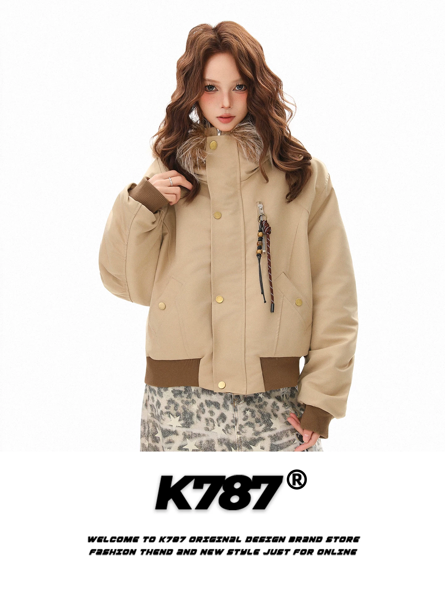 Áo khoác cotton có mũ trùm đầu, cổ lông, kiểu dáng retro Mỹ, may ghép mảnh, dành cho nữ, dáng rộng, dày dặn, ấm áp, kiểu áo khoác cotton phong cách nông trại.