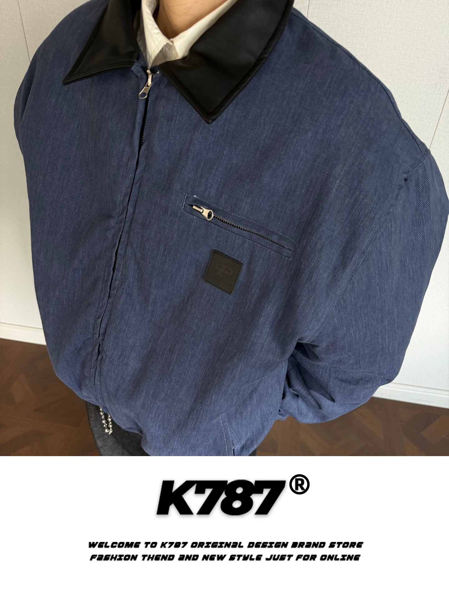 Áo khoác da cổ điển kiểu Mỹ K787 dành cho nam và nữ, áo khoác cotton mùa đông ấm áp, rộng rãi, có đệm, dành cho cặp đôi.