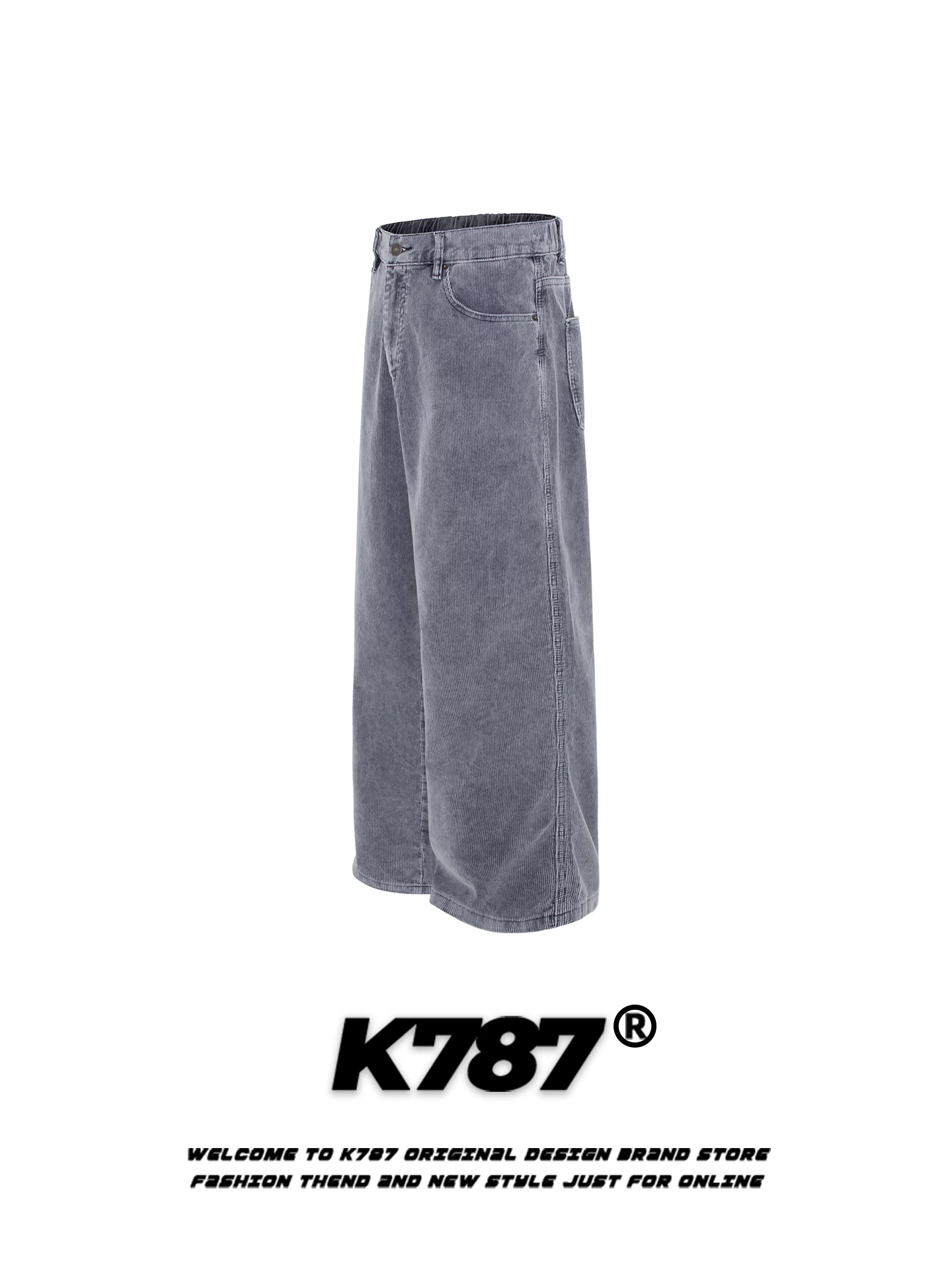 Quần âu kiểu Mỹ cổ điển K787 chất liệu corduroy, thiết kế rách cá tính, dành cho nam và nữ, dáng rộng, phong cách tiền đại lý, đường phố, ống thẳng, ống rộng.